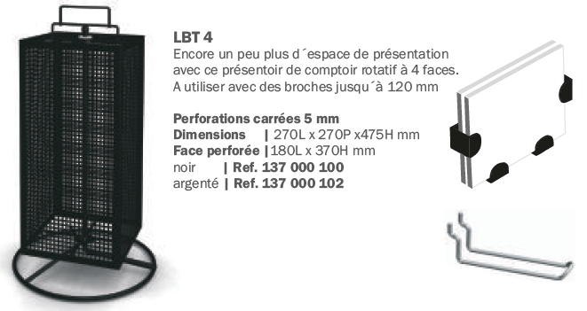 Présentoir rotatif de comptoir  (argenté), 4 faces perforées