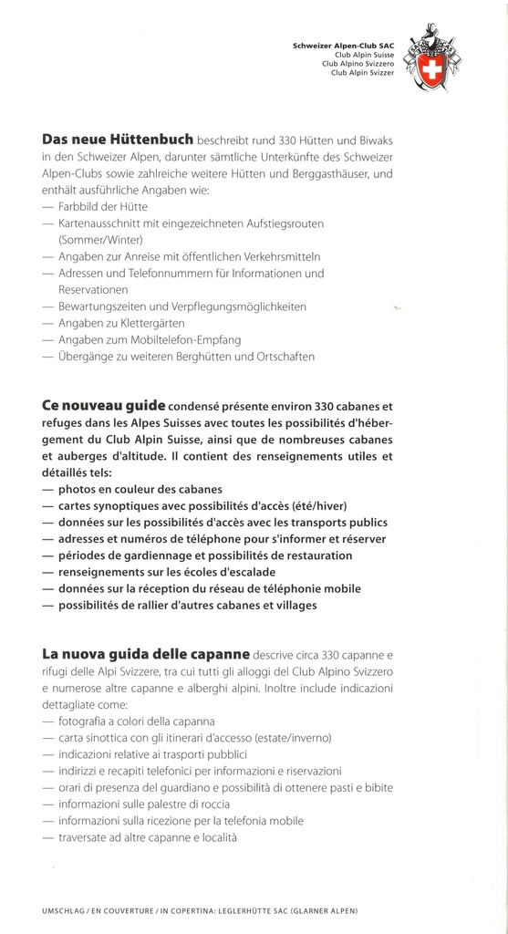 Guide des Cabanes des Alpes Suisses