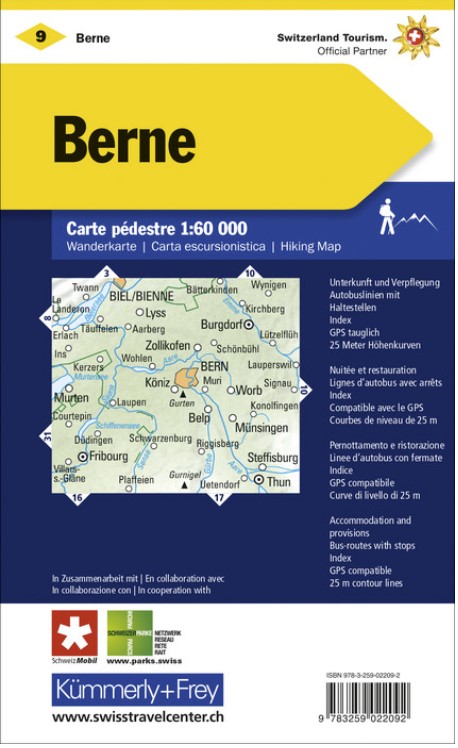 Carte pédestre 1:60'000 Berne WK9 