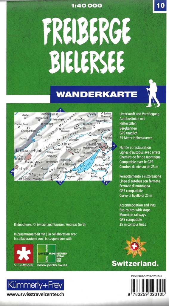 WK10 Franches-Montagnes-Lac de Bienne, carte pédestre 1:40'000