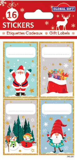 Sachet 12 étiquettes-cadeaux autocollantes