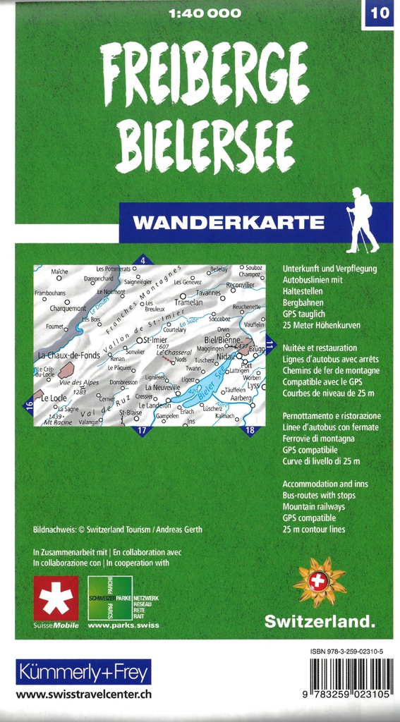 WK10 Franches-Montagnes-Lac de Bienne, carte pédestre 1:40'000