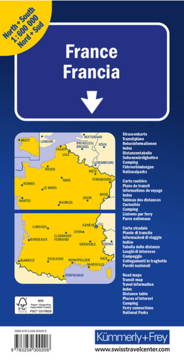 Carte double France (Nord+Sud) 1:6000'000