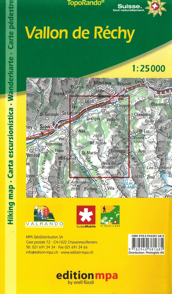 Carte pédestre 1:25'000 Vallon de Réchy