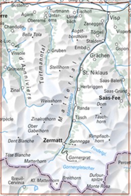 Carte pédestre 1:50'000 Zermatt avec 33 randonnées TWK13