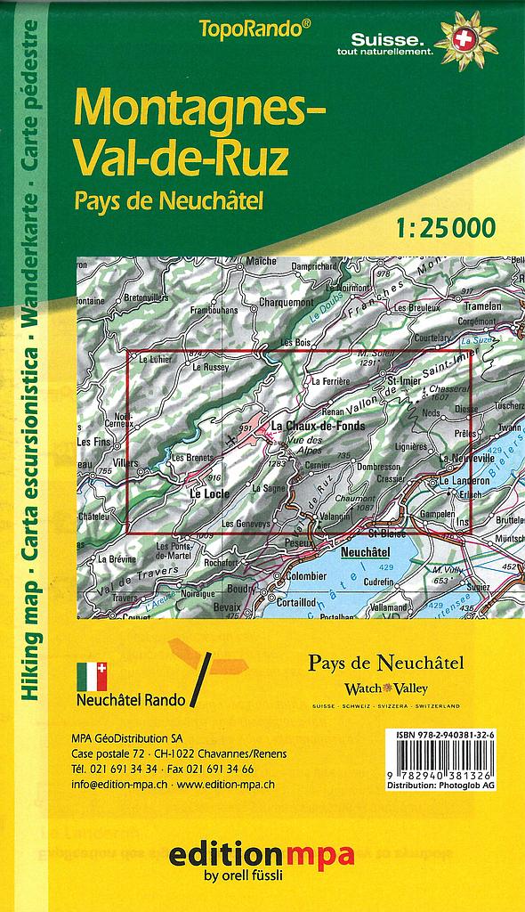 Carte pédestre 1:25'000 Montagnes Val-de-Ruz