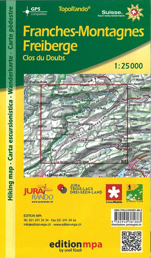 Carte pédestre 1:25'000  Jura Franches-Montagnes