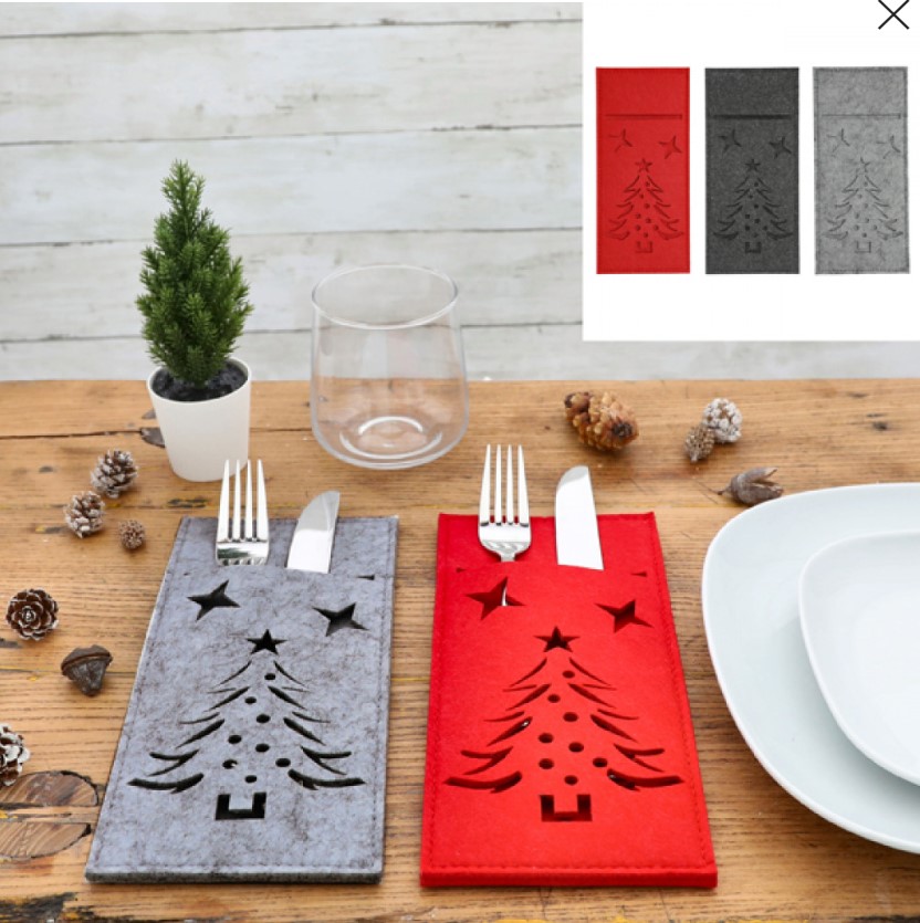 [ZE 68300] Trio de pochettes à couverts en feutrine Noël (2.90/pce)