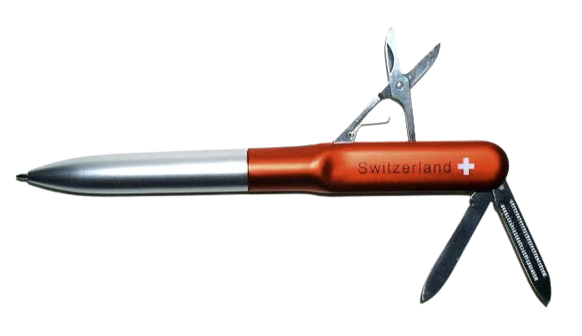 [CR 9100] Stylo "croix suisse" avec couteau/lime/ciseaux