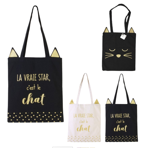 [ZE SH1756] 2 Tote-Bags "La vraie star, c'est le chat" 9.90/pce