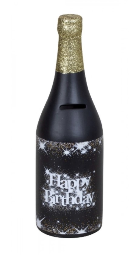 [ZE 8371] Spardose "Happy Birthday" aus Keramikflasche