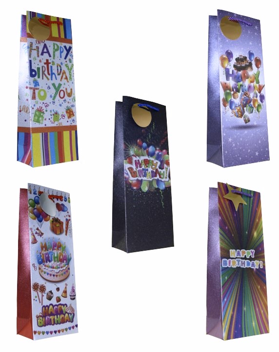 [PB 99-0528-1] Emballages-bouteille (x10 assortis) Fr. 3.90/pce "Happy birthday"