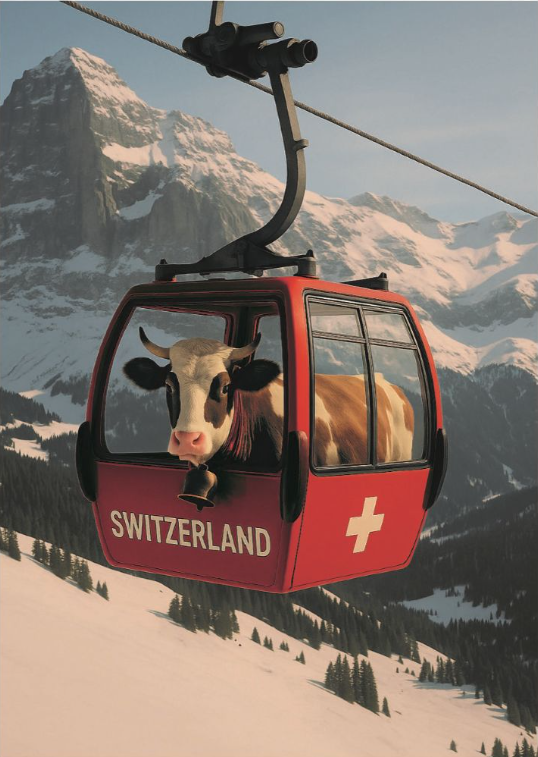 Postcards 8801 Kuh in der Seilbahn