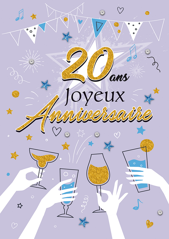 Carte A4 Anniversaire 20 ans