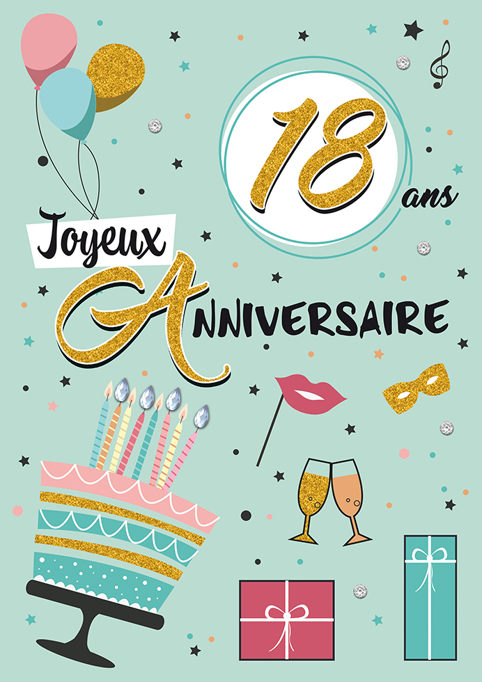 Carte A4 Anniversaire 18 ans