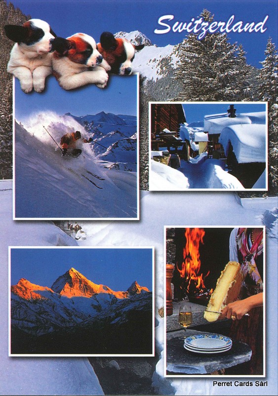 [CP 206621] Postcards 91134 Switzerland (raclette, chiens St-Bernard)