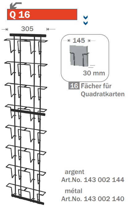Wanddisplay 16 Fächer für Quadratkarten ~14x14cm