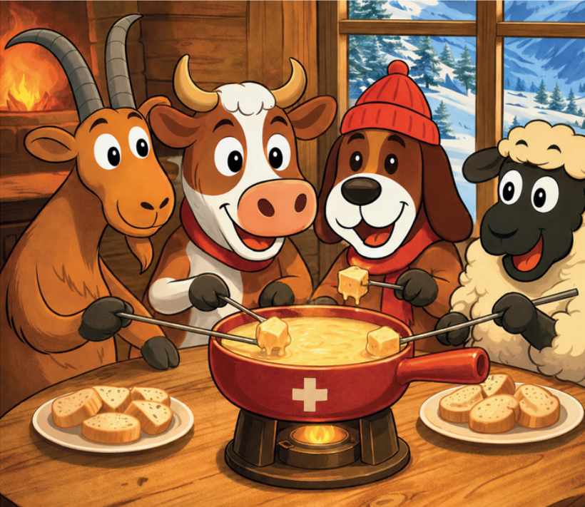 [CP CR8835] Postcards 8835 Schweizer Tier-Fondue