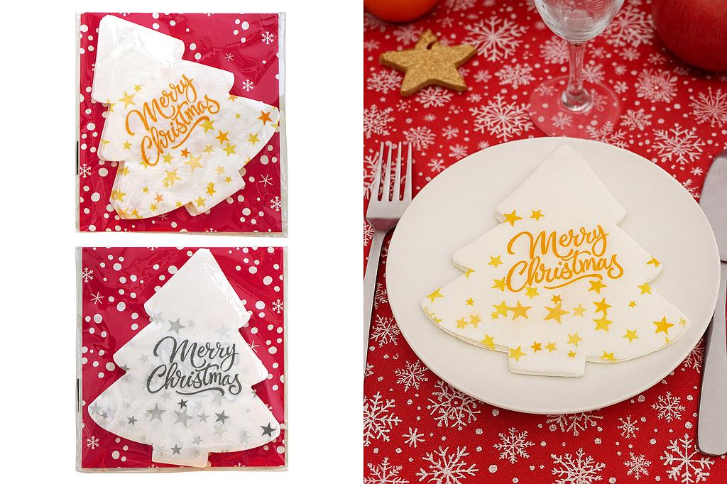Lot de 2x12 serviettes sapin "Merry Christmas"