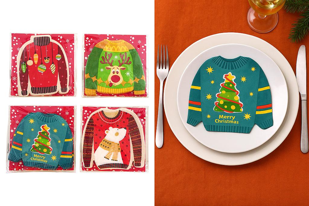Lot de 4x12 serviettes "Pull moche"