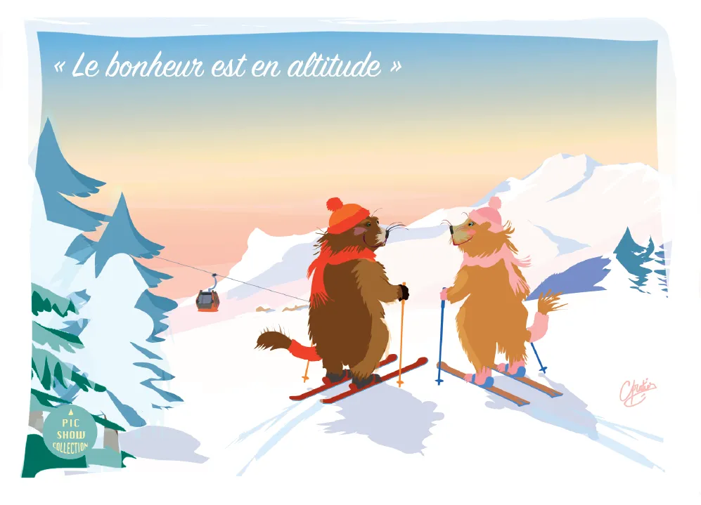Postcards Marmotte "Le bonheur est en altitude"