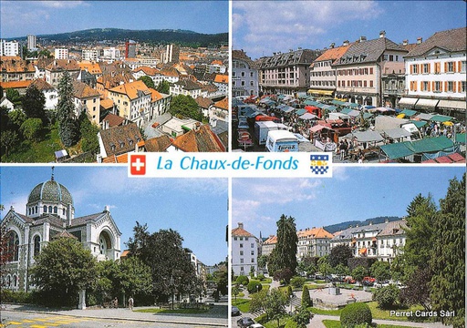 [1020201] Postcards 20201 La Chaux-de-Fonds, Place du marché, Synagogue, Parc de l'Ouest