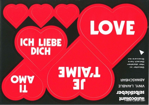 [9700213] Postcards SK 213 Stickers Coeurs 'Je t'aime' multilingues