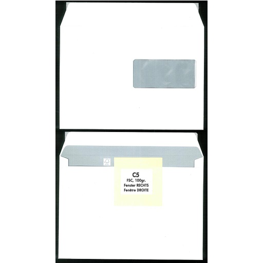 [#EN 7908-C5d] Enveloppes C5, fenêtre droite, 500 pcs